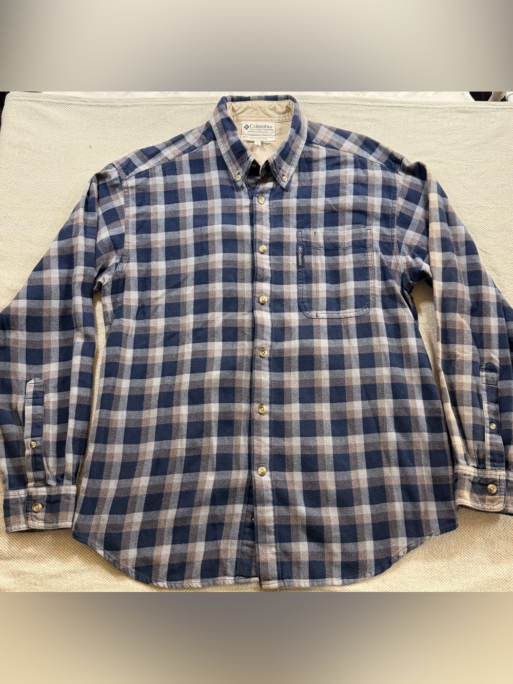 Columbia Men’s Medium Blue Plaid Flannel Shirt 100% Cotton Button Down